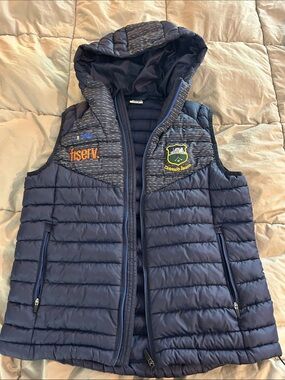 O'Neill Navy Quilted Hooded Puffer Vest with Logo Embroidery